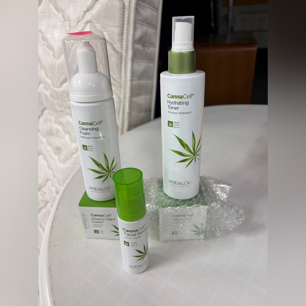 Andalou Naturals CannaCell facial set cleanser toner serum day cream night cream